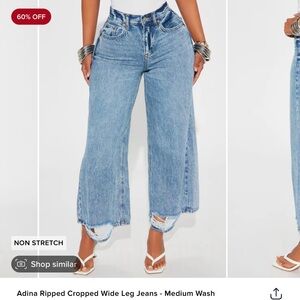Blue Flare Wide Leg Jeans with Raw Hem